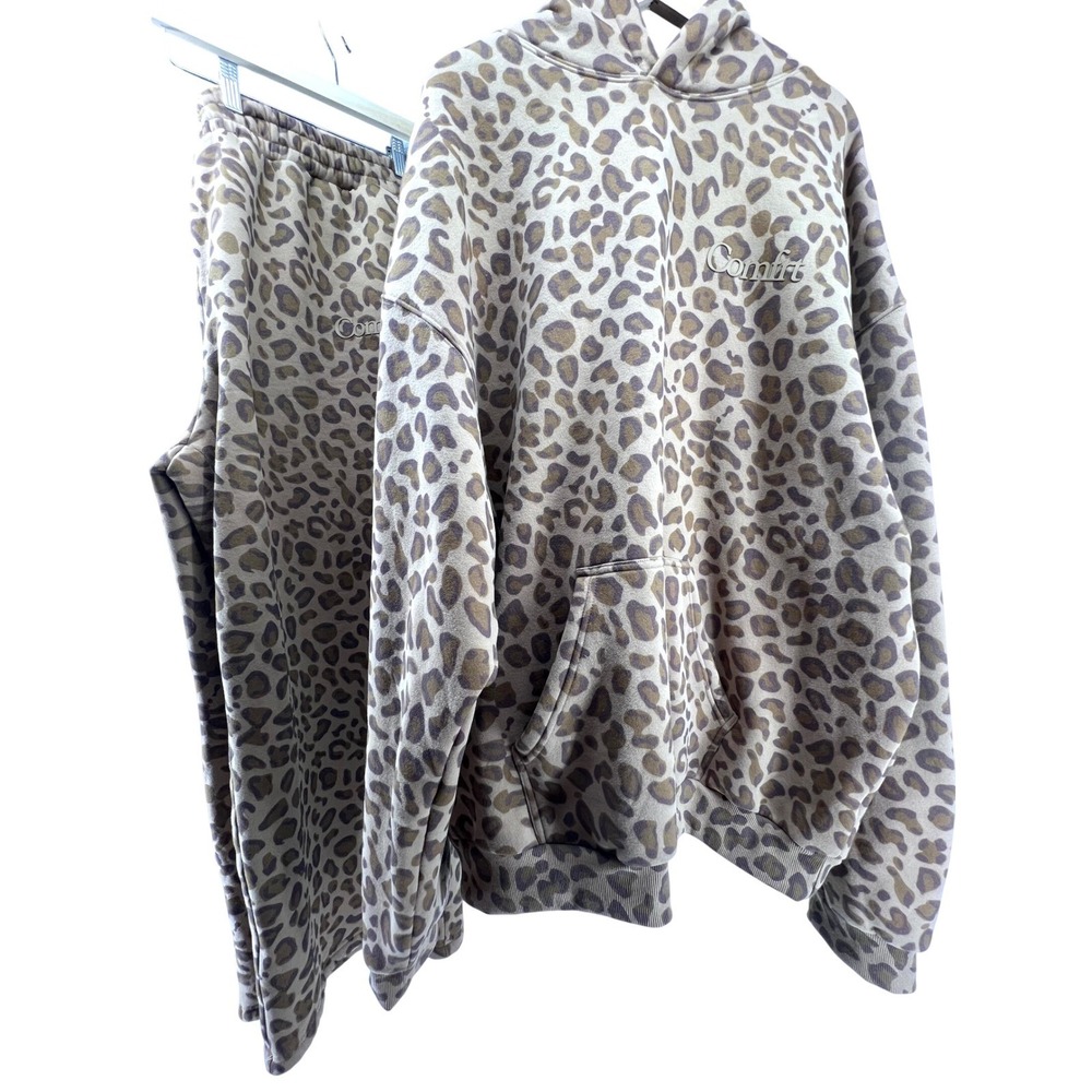 NEW Comfrt Leopard Print Hoodie and Sweatpants Set Brown Animal 3XL Unisex